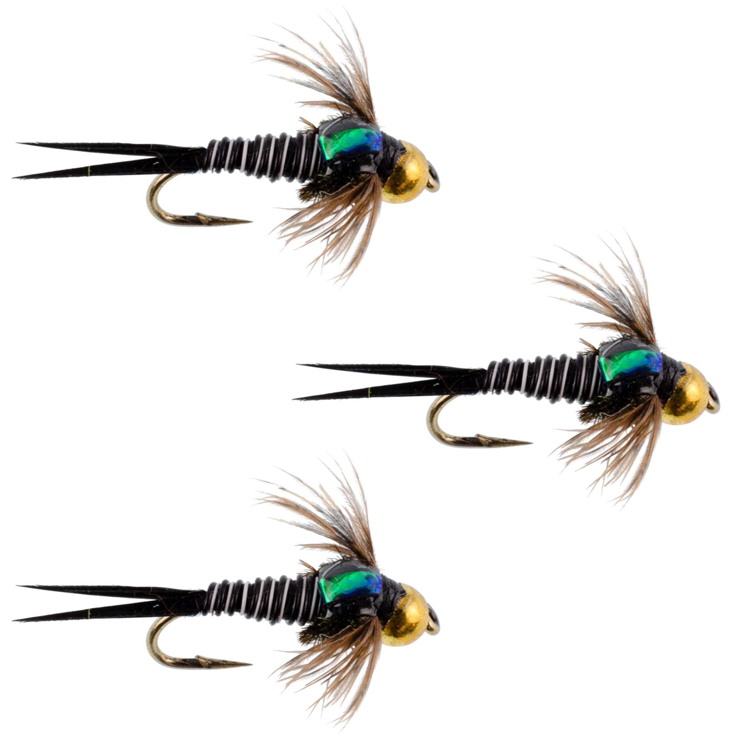 3 Pack Bead Head Zebra Copper John Nymph Fly Fishing Flies - Hook Size 14