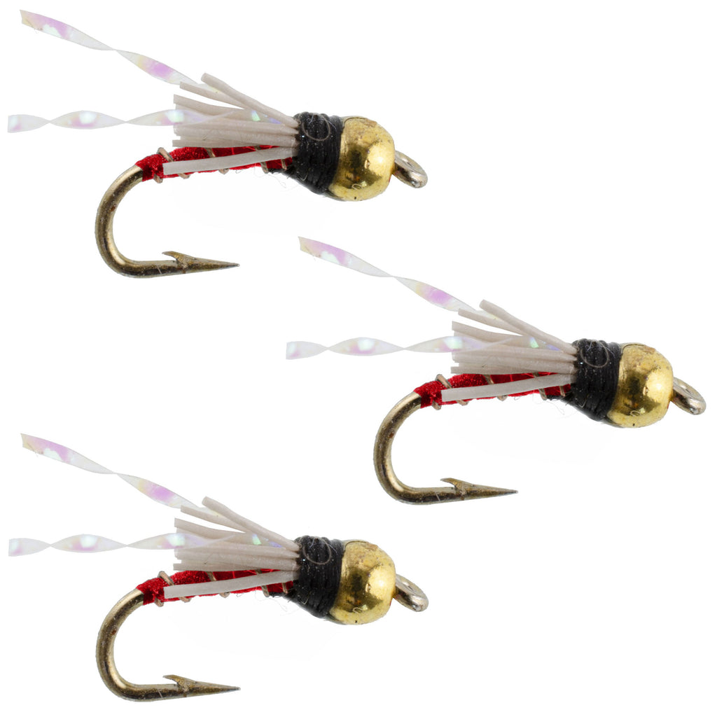 3 Pack Beadhead Red 3 Dollar Dip Serendipity Wet Fly Fishing Flies - Hook Size 16