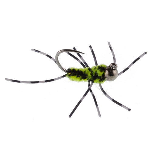 3 Pack Barbless Pat's Barred Rubber Legs Tungsten Bead Jigged Black/Chartreuse Euro Nymph  - Hook Size 6