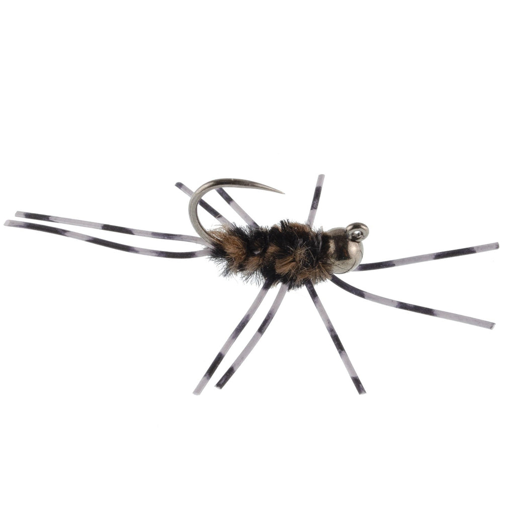 3 Pack Barbless Pat's Barred Rubber Legs Tungsten Bead Jigged Coffee/Black Euro Nymph  -  Hook Size 6