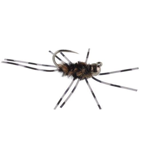3 Pack Barbless Pat's Barred Rubber Legs Tungsten Bead Jigged Coffee/Black Euro Nymph  -  Hook Size 6