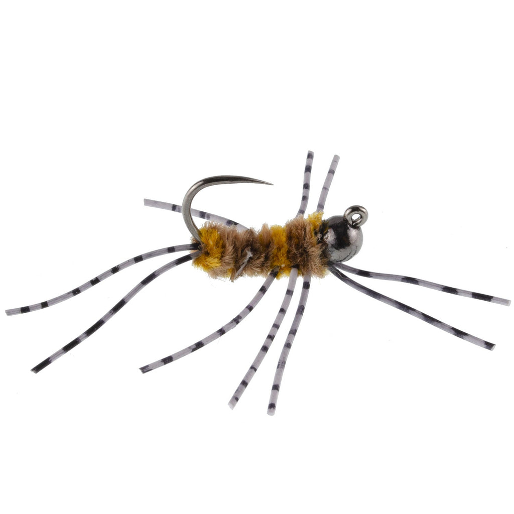 3 Pack Barbless Pat's Barred Rubber Legs Tungsten Bead Jigged Coffee/Tan Euro Nymph  - Hook Size 6