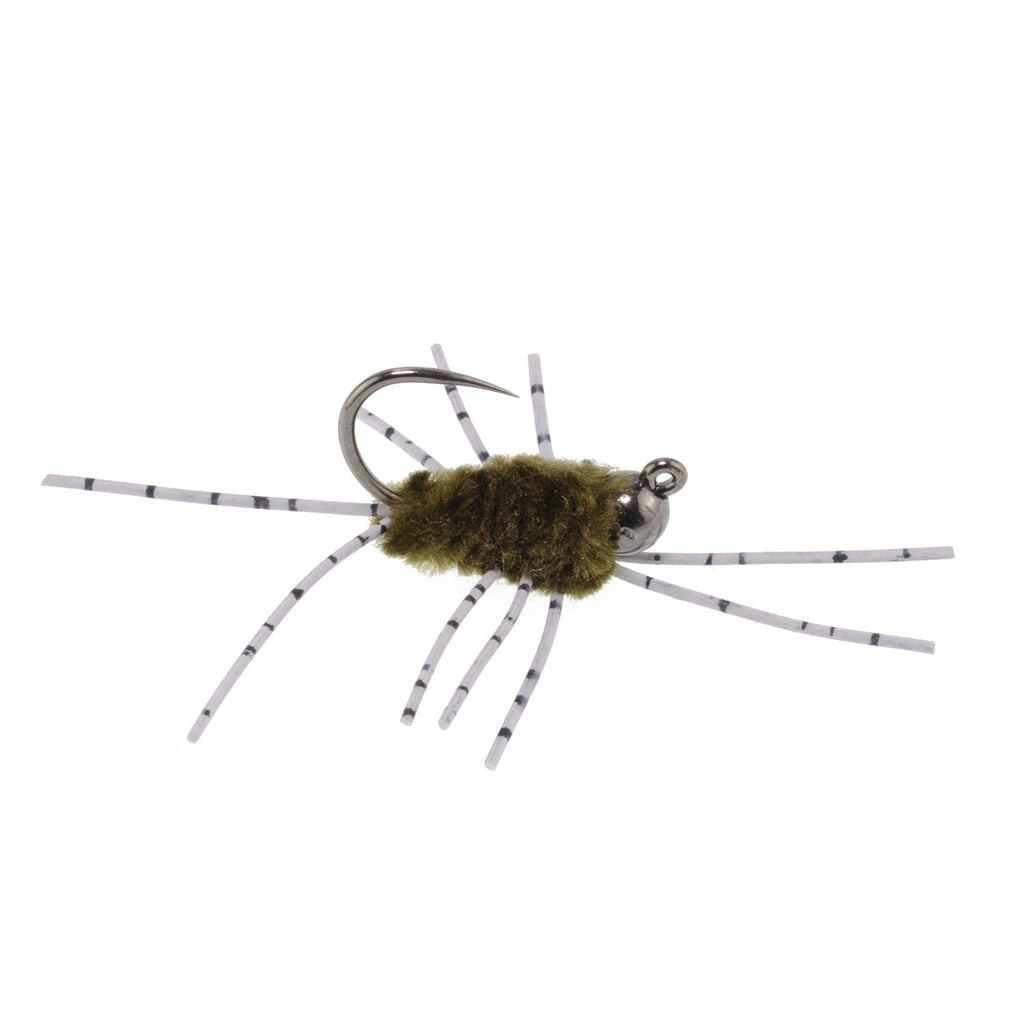 3 Pack Barbless Pat's Barred Rubber Legs Tungsten Bead Jigged Dark Olive Euro Nymph  -  Hook Size 6