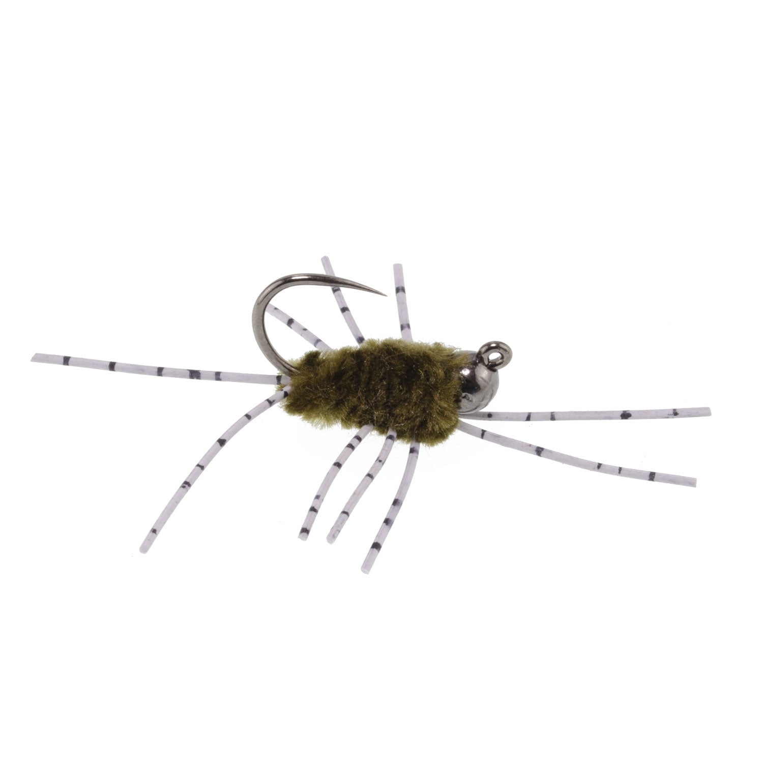3 Pack Barbless Pat's Barred Rubber Legs Tungsten Bead Jigged Dark Olive Euro Nymph  -  Hook Size 6