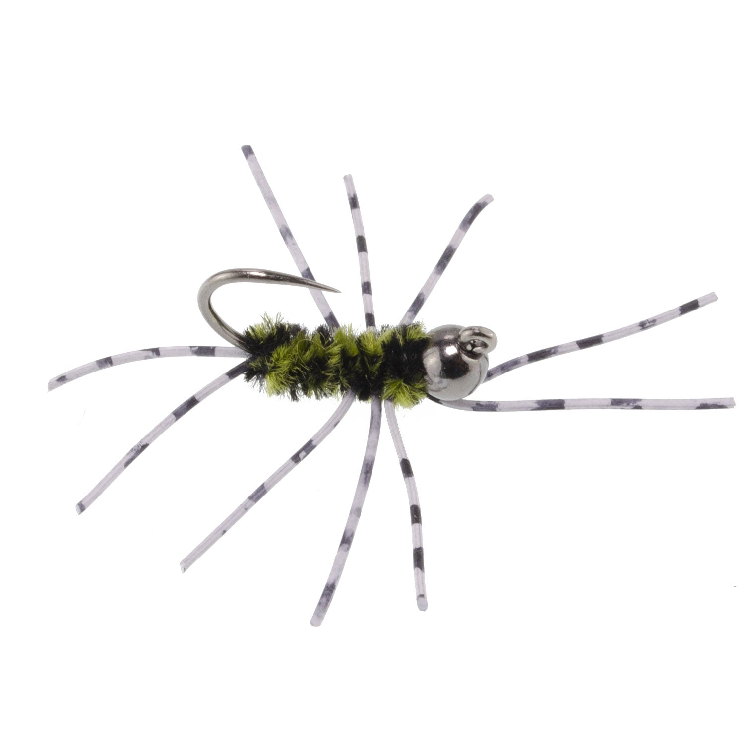 Barbless Pat's Barred Rubber Legs Tungsten Bead Jigged Black/Olive Euro Nymph  - Set of 6 Flies Hook Size 6