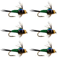 Bead Head Green Copper John Nymph Fly Fishing Flies - Set of 6 Flies Hook Size 14