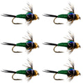 Bead Head Green Copper John Nymph Fly Fishing Flies - Set of 6 Flies Hook Size 18