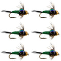 Bead Head Green Copper John Nymph Fly Fishing Flies - Set of 6 Flies Hook Size 16