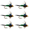 Bead Head Green Copper John Nymph Fly Fishing Flies - Set of 6 Flies Hook Size 12