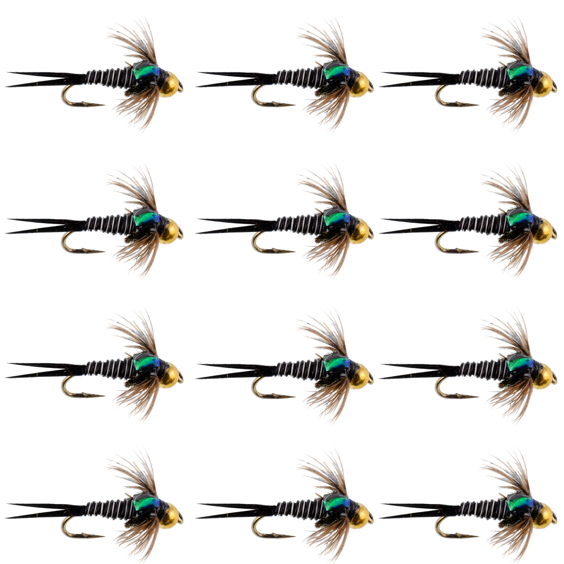 Bead Head Zebra Copper John Nymph Fly Fishing Flies - 1 Dozen Flies Hook Size 16