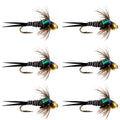 Bead Head Zebra Copper John Nymph Fly Fishing Flies - Set of 6 Flies Hook Size 14