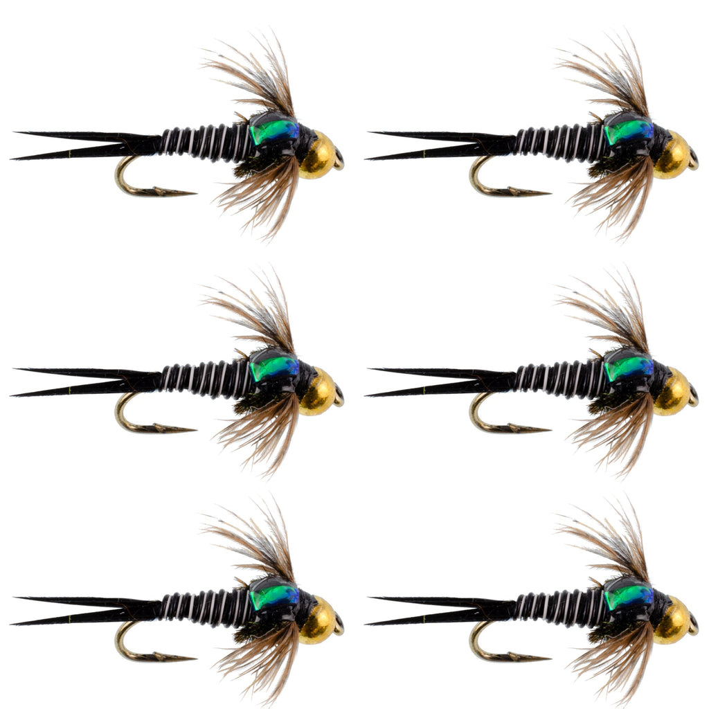 Bead Head Zebra Copper John Nymph Fly Fishing Flies - Set of 6 Flies Hook Size 12