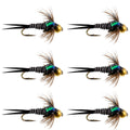 Bead Head Zebra Copper John Nymph Fly Fishing Flies - Set of 6 Flies Hook Size 12