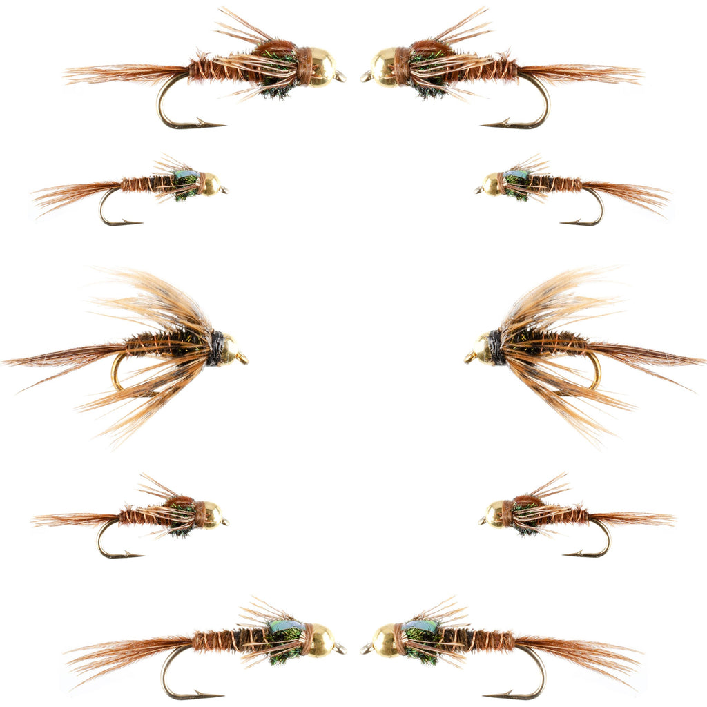 Basics Collection - Bead Head Pheasant Tail Nymph Assortment - 10 Wet Flies - Hook Sizes 14, 16, 18