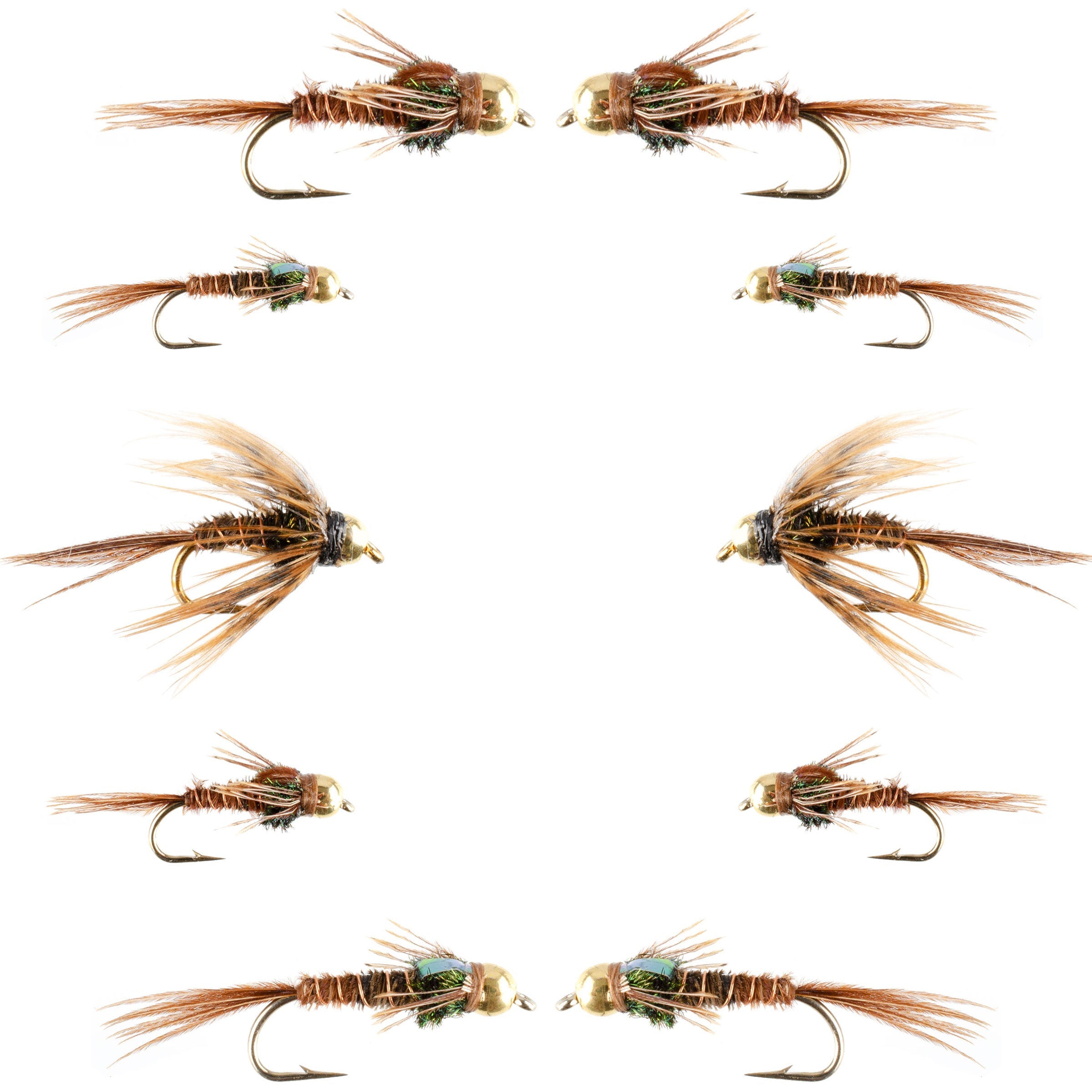Basics Collection - Bead Head Pheasant Tail Nymph Assortment - 10 Wet Flies - Hook Sizes 14, 16, 18