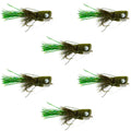 Flashtail Bass Popper 6 Flies Size 8 - Olive Bass Fly Fishing Bug Wide Gape Bass Hooks With Weed Guard
