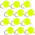 Bead Head Hot Chartreuse Egg Fly Fishing Flies - 1 Dozen Flies Hook Size 16