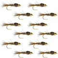 Barbless Bead Head Gold Ribbed Hare's Ear Nymph 1 Dozen Flies Hook Size 16