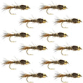 Bead Head Gold Ribbed Hares Ear Nymph 1 Dozen Flies - Size 14