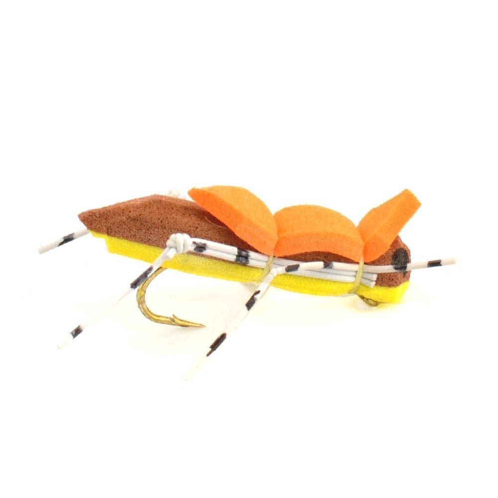Basics Collection - Foam Hoppers Dry Fly Assortment - 10 Dry Fishing Grasshopper Flies - 5 Patterns - Hook Size 10