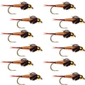 Barbless Bead Head Copper John Nymph Fly 1 Dozen  Fishing Flies -  Hook Size 12