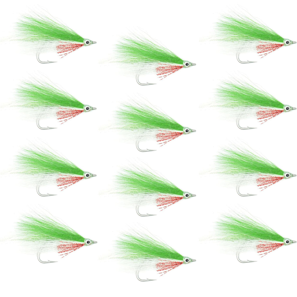 Lefty's Deceiver Saltwater Streamer Fly - Green/White - 1 Dozen Hook Size 1/0