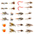 Trout Flies Assortment - 24 Flies for Trout Fly Fishing with Fly Box - Essential Dry and Wet Fly Selection