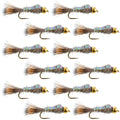 Barbless Bead Head Flash Back Gold Ribbed Hare's Ear Nymph 1 Dozen Flies Hook Size 12