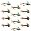 Barbless Bead Head Flashback Pheasant Tail Nymph Fly 1 Dozen Flies Hook Size 12