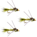3 Pack Tungsten Bead Head Rubber Legs Olive Gold-Ribbed Hare's Ear Trout Fly Nymph - Hook Size 16