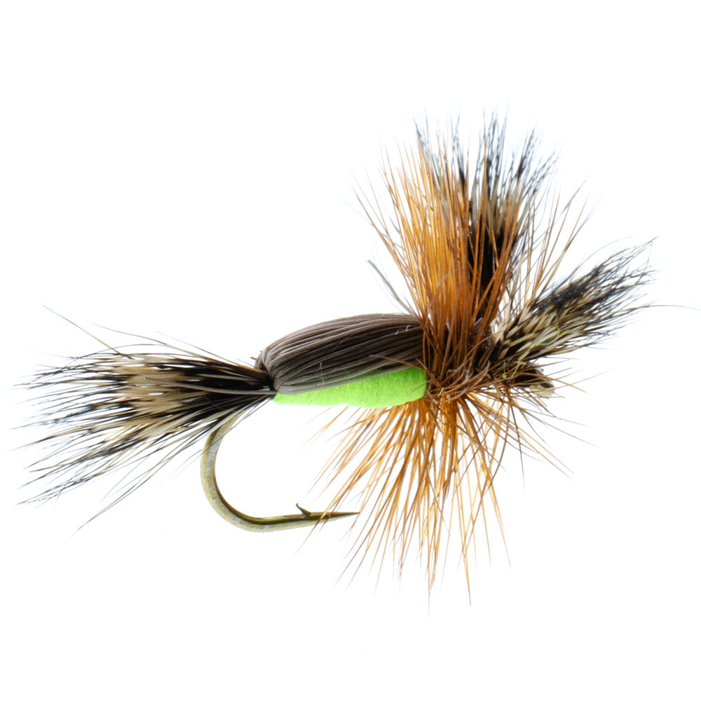 3 Pack Barbless Chartreuse Humpy Classic Hair Wing Dry Fly - Hook Size 16