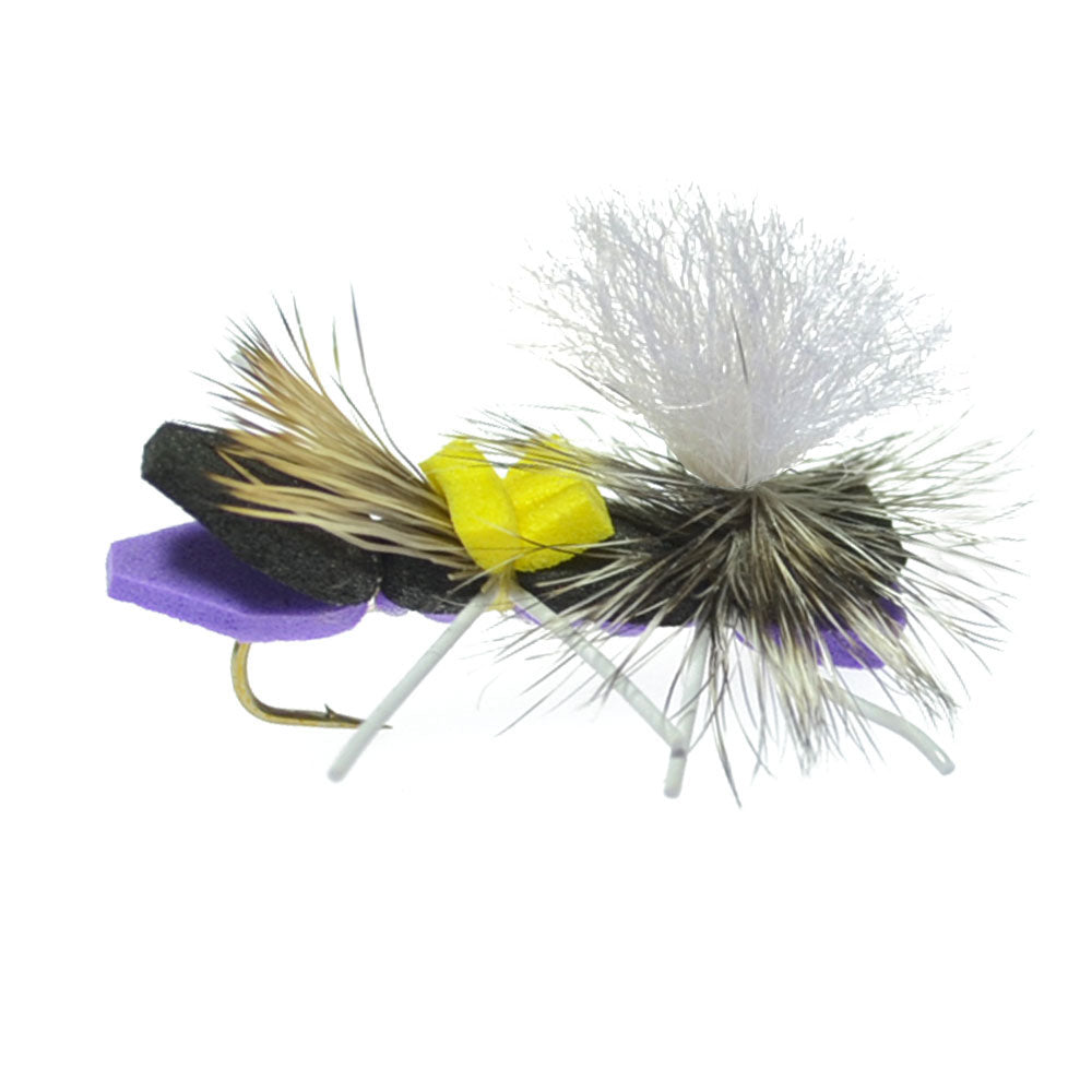 3 Pack Parachute Chernobyl Ant Purple Foam Body Grasshopper Fly - Hook Size 10