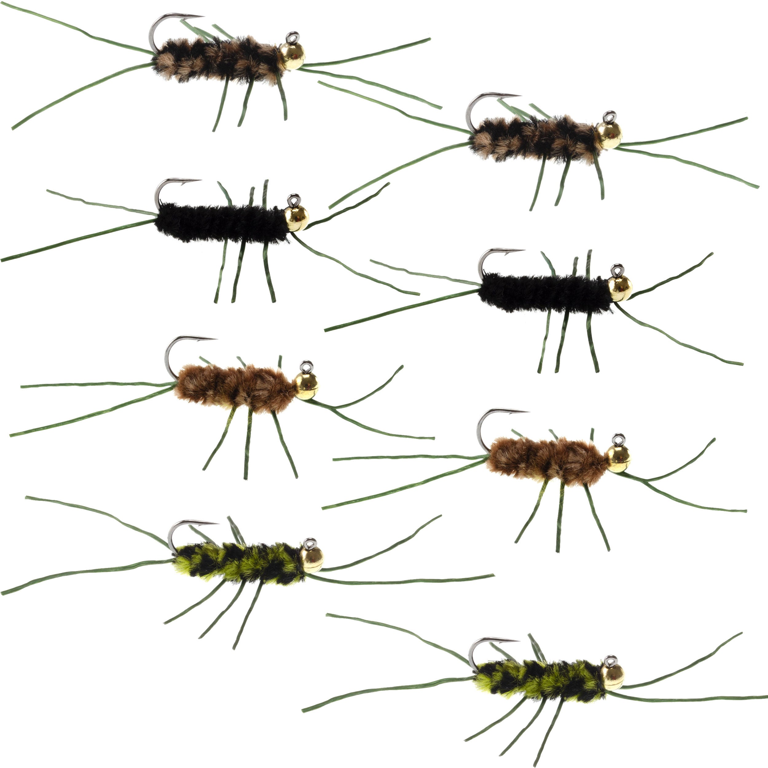 Tungsten Bead Jigged Pat's Rubber Legs Euro Nymph Assortment Fly Fishing Flies - 8 Flies Hook Size 10