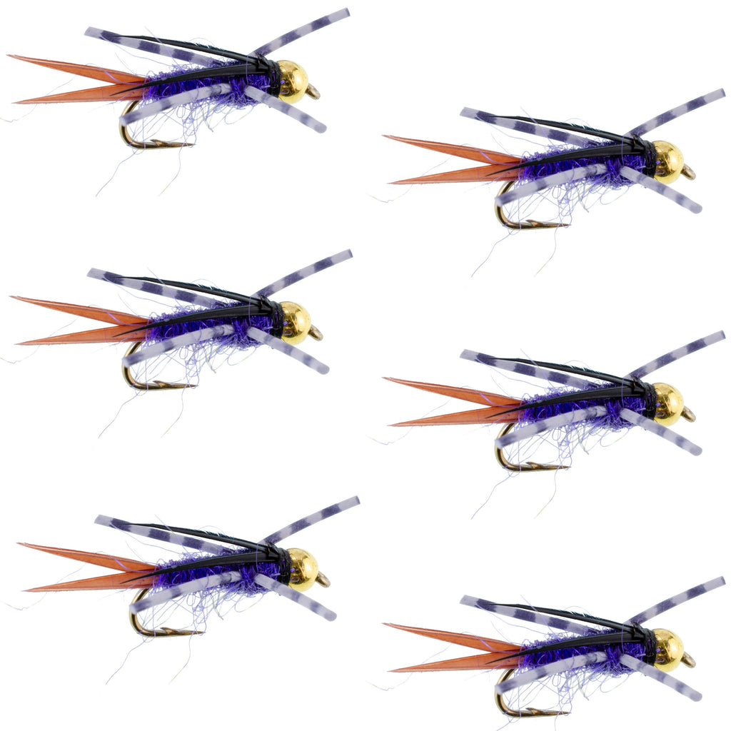 Bead Head Purple Batman Rubber Legs Nymph Fly - 6 Flies Hook Size 10