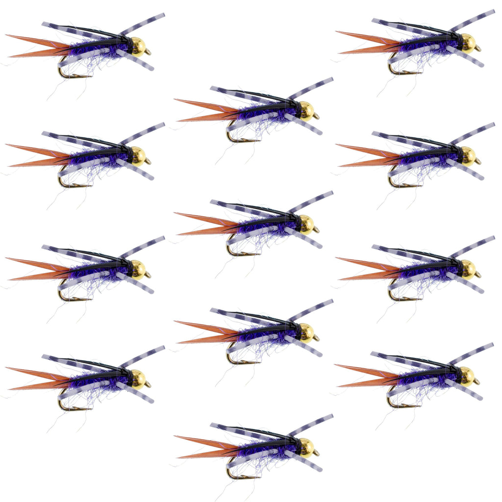 Bead Head Purple Batman Rubber Legs Nymph Fly - 12 Flies Hook Size 12