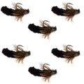Tungsten Bead Black Mop Fly Tactical Jig Czech Euro Nymph Barbless Fly 6 Flies - Size 14