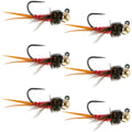 Tungsten Bead Tactical Jig Copper John Red Czech Nymph Euro Nymphing Fly - 6 Flies Size 12