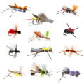 Trout Fly Assortment - Essential Terrestrials Fly Fishing Flies Collection - Includes Foam Hoppers, Ants, Beetles, and Cicadas - 1 Dozen Trout Flies with Fly Box