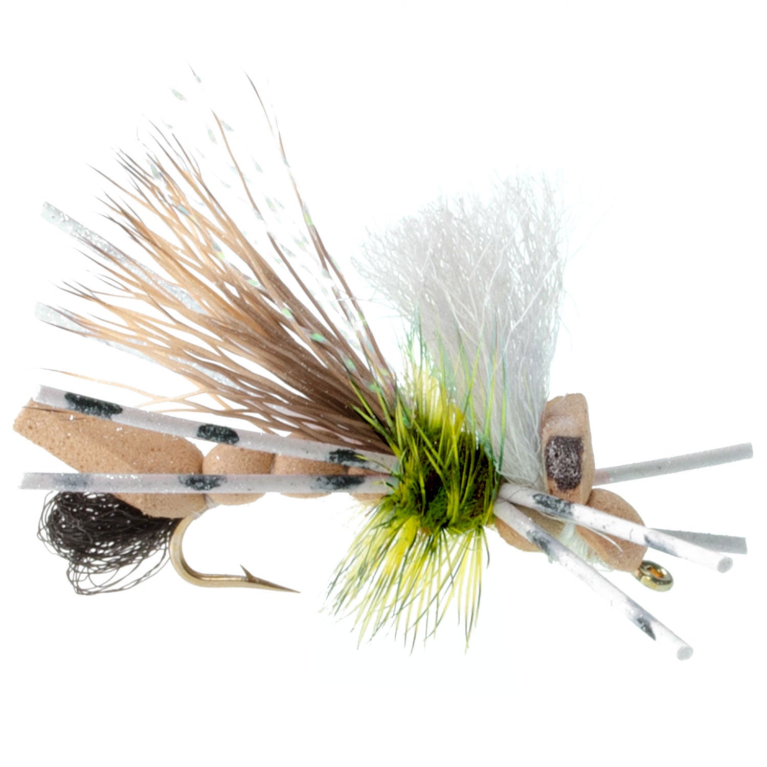 Basics Collection - Foam Hoppers Dry Fly Assortment - 10 Dry Fishing Grasshopper Flies - 5 Patterns - Hook Size 10
