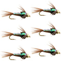 Bead Head Flash Back Pheasant Tail Nymph Fly Fishing Flies - 6 Flies Hook Size 18