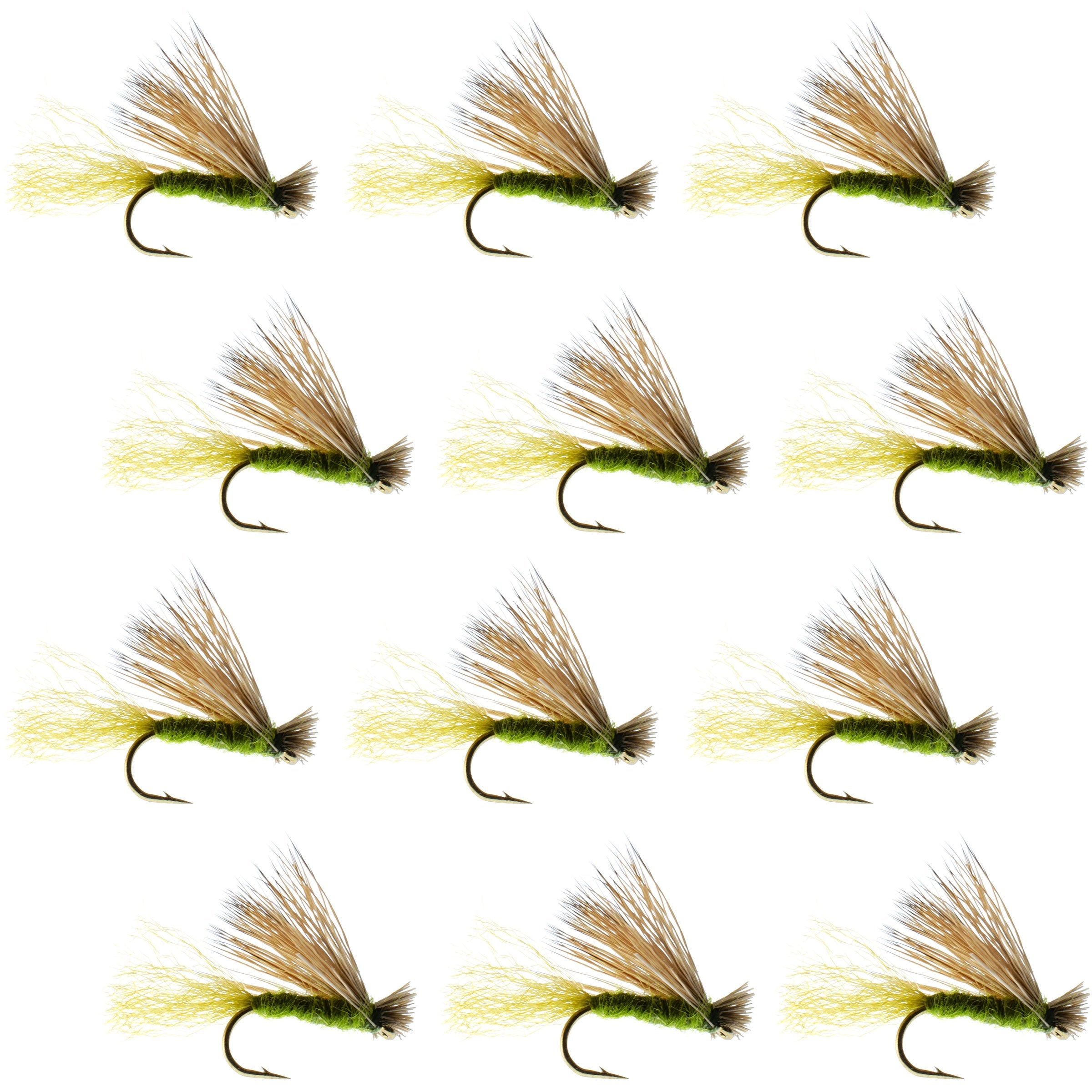 Olive X Caddis Emerging Caddis Adult Trout Dry Fly - 1 Dozen Flies Hook Size 18